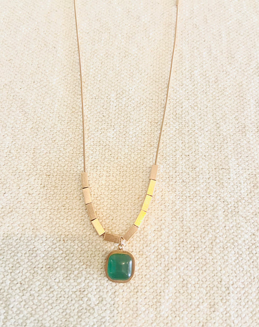 AC12230048- Green Stone Gold Neck Chain