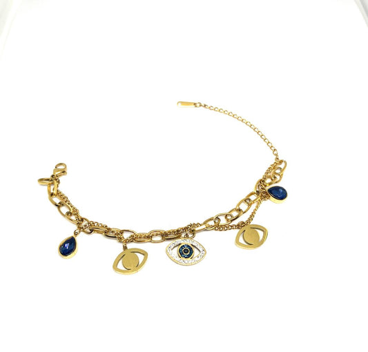 AC12230023- Evil Eye Vine Chained Bracelet